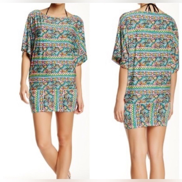 Trina Turk Printed Bora Stripe Colorful Tunic - Picture 1 of 10